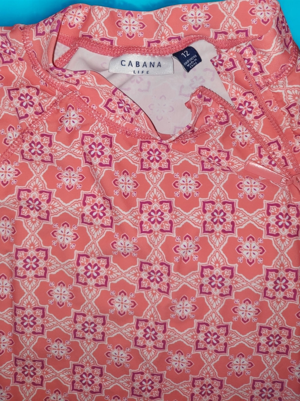 Girls Cabana Life Coral and Pink Long Sleeve Rash Guard
